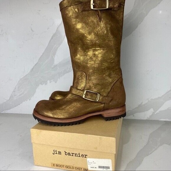 Jim Barnier Engineer Buckle Boot Gold Distress NWT Size 8 - Picture 8 of 8